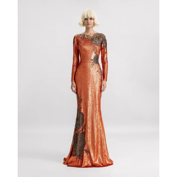 Gemy Maalouf Long Sleeves Embroidered Dress, view 2