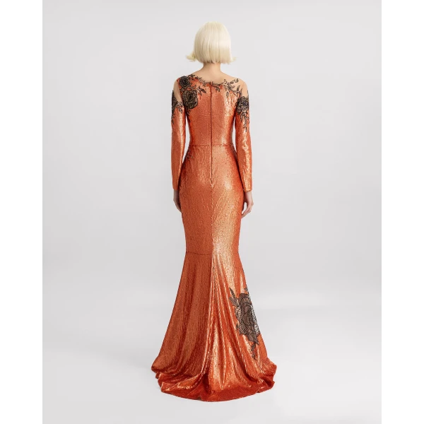 Gemy Maalouf Long Sleeves Embroidered Dress, view 3