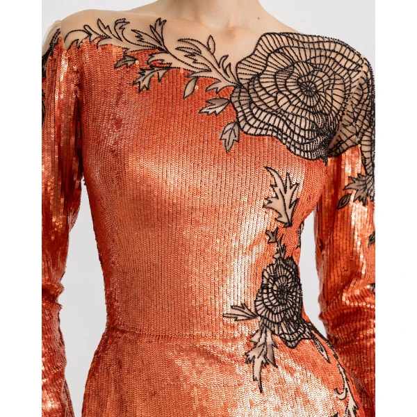 Gemy Maalouf Long Sleeves Embroidered Dress, view 4