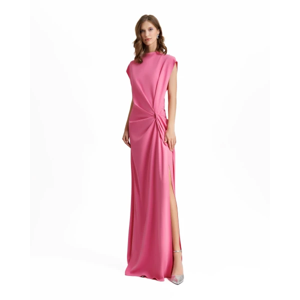 Gemy Maalouf Loose Cut Candy Pink Dress With Drapings, view 2