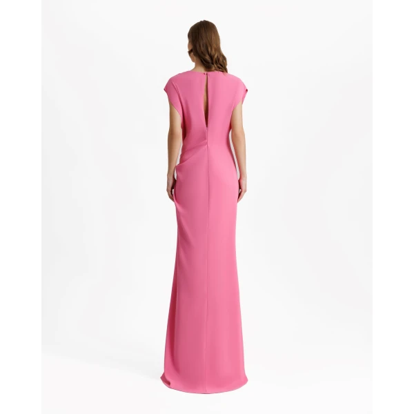Gemy Maalouf Loose Cut Candy Pink Dress With Drapings, view 3