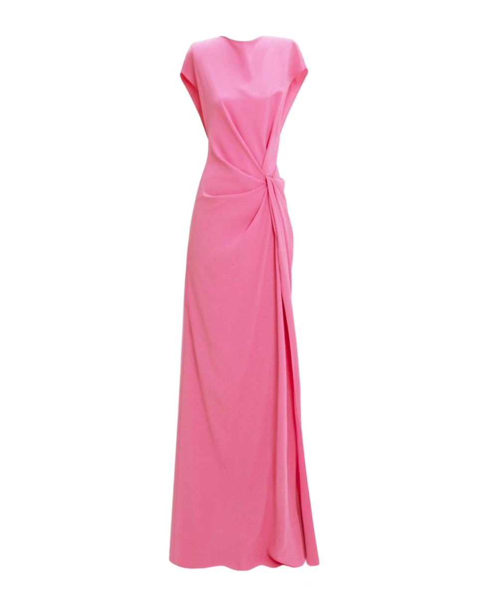 Gemy Maalouf Loose Cut Candy Pink Dress With Drapings Gemy Maalouf Loose Cut Candy Pink Dress With Drapings