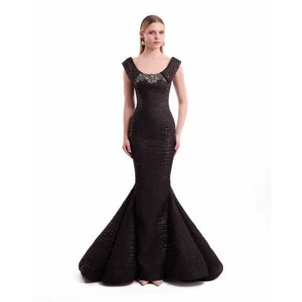 Gemy Maalouf Mermaid Textured Embellished Dress, view 2