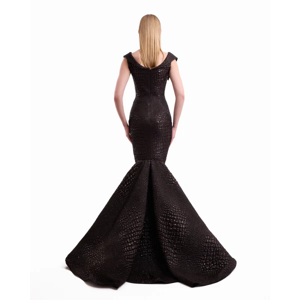 Gemy Maalouf Mermaid Textured Embellished Dress, view 4
