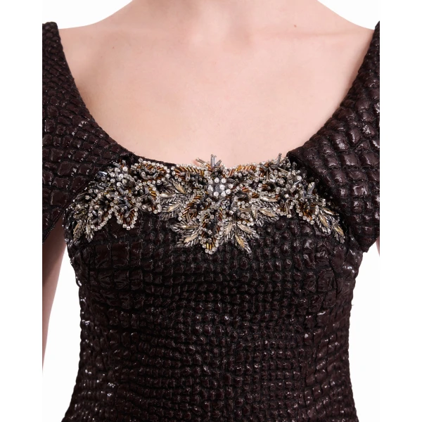 Gemy Maalouf Mermaid Textured Embellished Dress, view 5