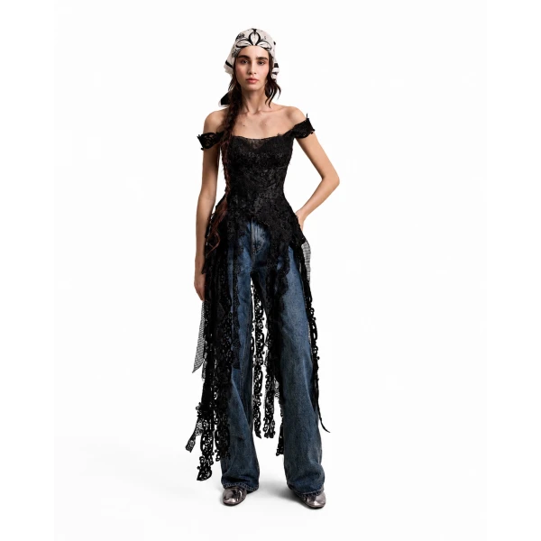 Gemy Maalouf Off-Shoulder Embroidered Corset Top, view 3