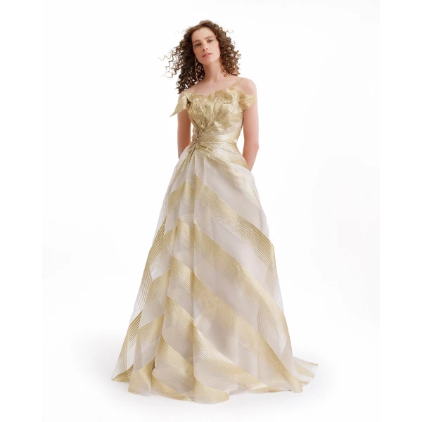 Gemy Maalouf Off-Shoulder Petal Bodice Dress, view 2