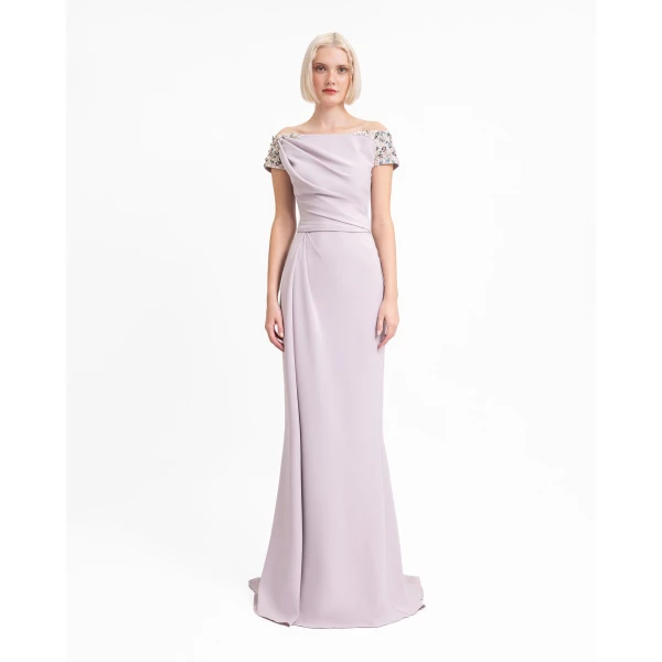 Gemy Maalouf Off-Shoulders Dress with Beaded Sleeves, view 2