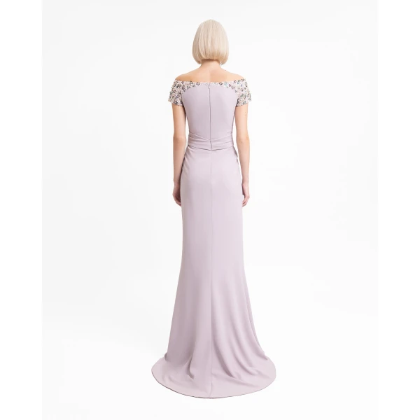 Gemy Maalouf Off-Shoulders Dress with Beaded Sleeves, view 3