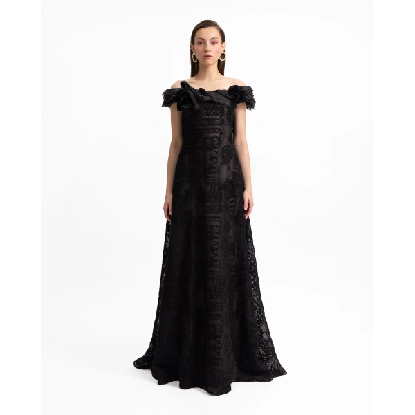 Gemy Maalouf Off-Shoulders Loose-Cut Dress, view 2