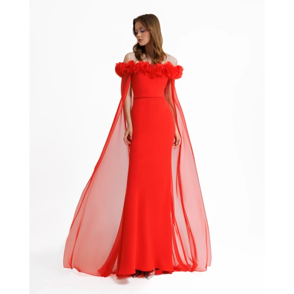 Gemy Maalouf Off-The-Shoulders With Flower Embellisment Dress, view 2