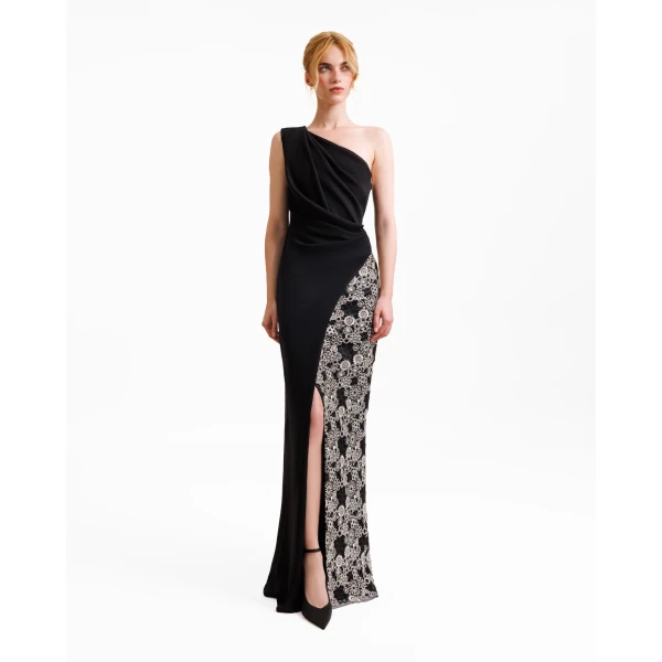 Gemy Maalouf One-Shoulder Dress Embroided on The Side, view 2