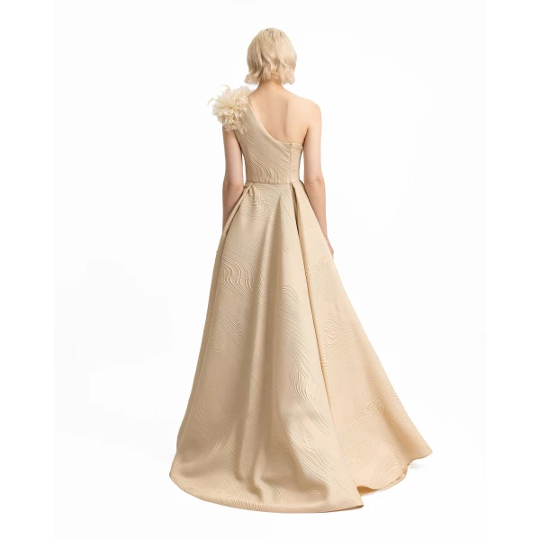 Gemy Maalouf One-Shoulder Dress with 3D Flowers, view 3