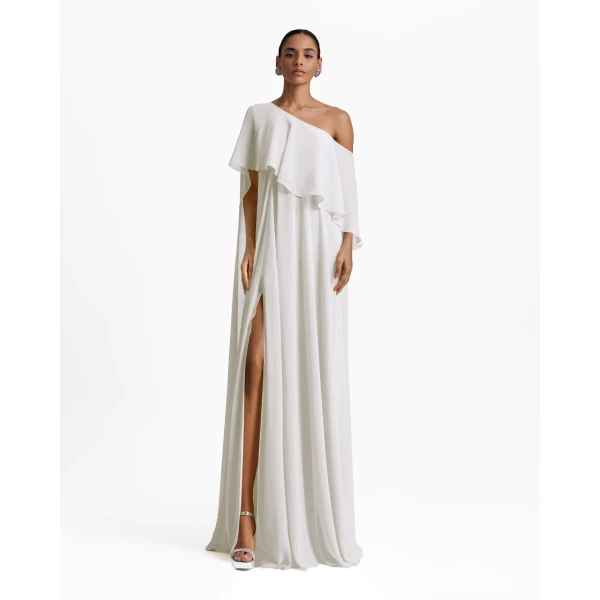 Gemy Maalouf One-Shoulder White Dress with Ruffles, view 2
