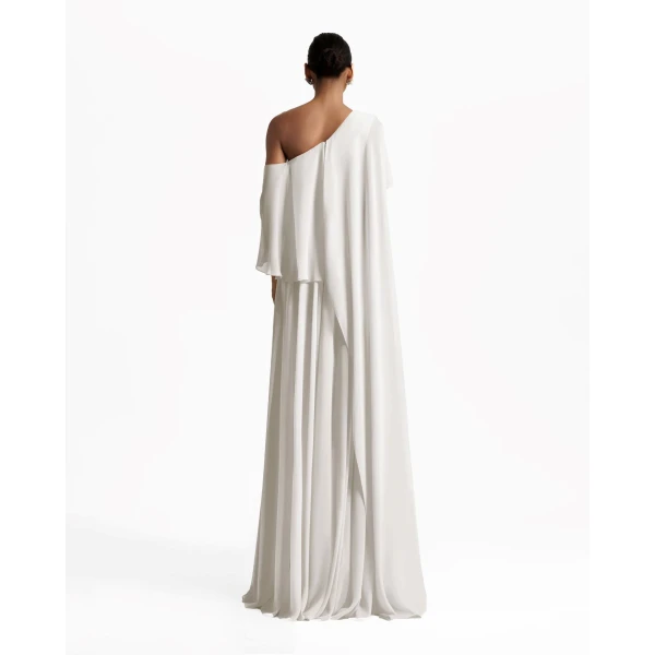 Gemy Maalouf One-Shoulder White Dress with Ruffles, view 3