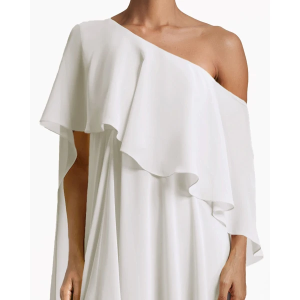 Gemy Maalouf One-Shoulder White Dress with Ruffles, view 4