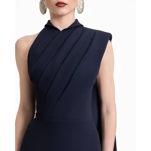 Gemy Maalouf Padded Shoulder Dress with Cape, view 4