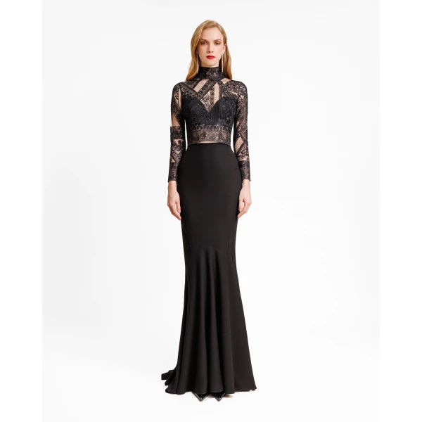 Gemy Maalouf Patterned Lace top with skirt set, view 2