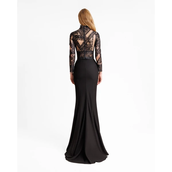 Gemy Maalouf Patterned Lace top with skirt set, view 3