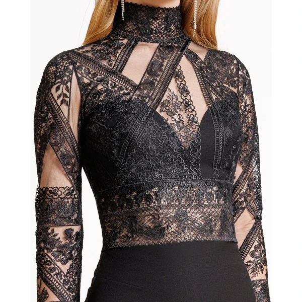 Gemy Maalouf Patterned Lace top with skirt set, view 4