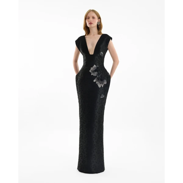 Gemy Maalouf Plunging Jacquard Dress, view 2