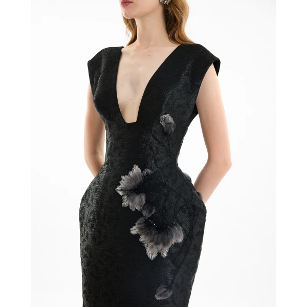 Gemy Maalouf Plunging Jacquard Dress, view 4