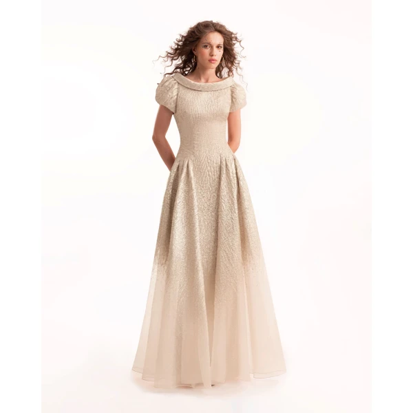 Gemy Maalouf Puff-Sleeve Dress with Sheer Degradé, view 2