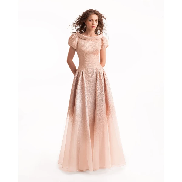 Gemy Maalouf Puff-Sleeve Dress with Sheer Degradé, view 2
