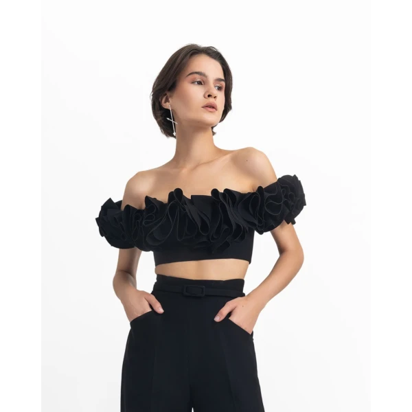 Gemy Maalouf Ruffled Crop Top, view 2