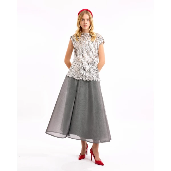 Gemy Maalouf Sequined Top with Midi Skirt, view 2