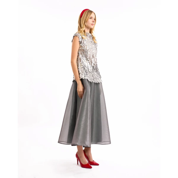 Gemy Maalouf Sequined Top with Midi Skirt, view 3