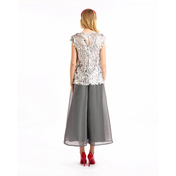 Gemy Maalouf Sequined Top with Midi Skirt, view 4