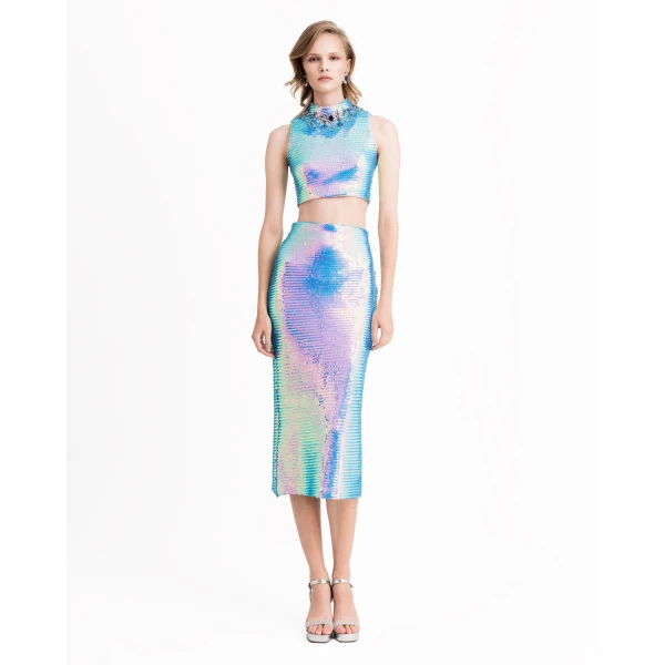 Gemy Maalouf Sequins Top And Flared Skirt, view 2