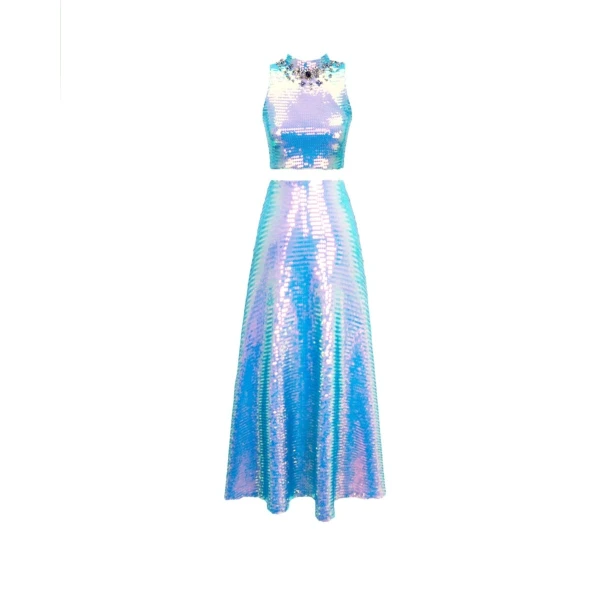 Sequins Top And Flared Skirt