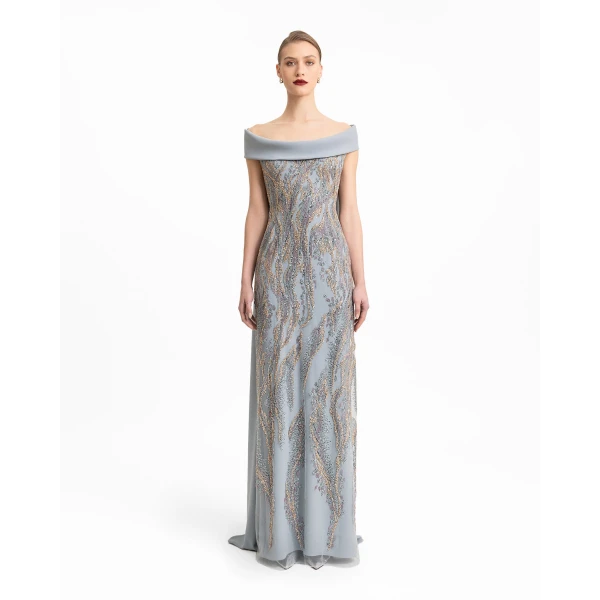 Gemy Maalouf Slim-Cut Dress with Long Cape, view 2