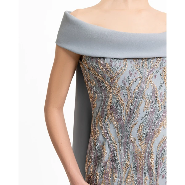 Gemy Maalouf Slim-Cut Dress with Long Cape, view 4
