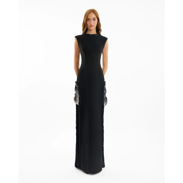 Gemy Maalouf Slim Dress with Floral Appliqués, view 2
