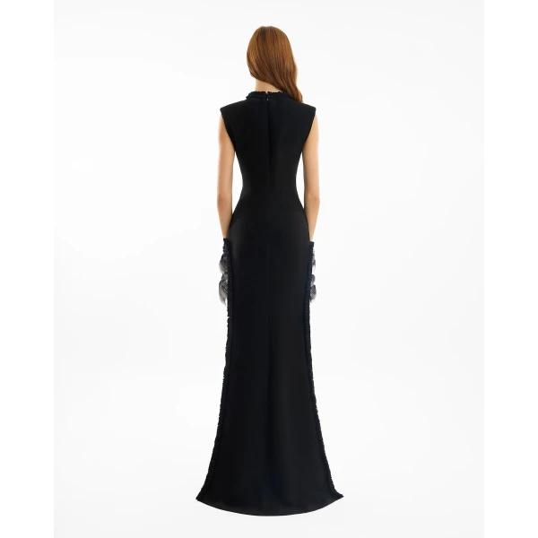Gemy Maalouf Slim Dress with Floral Appliqués, view 3