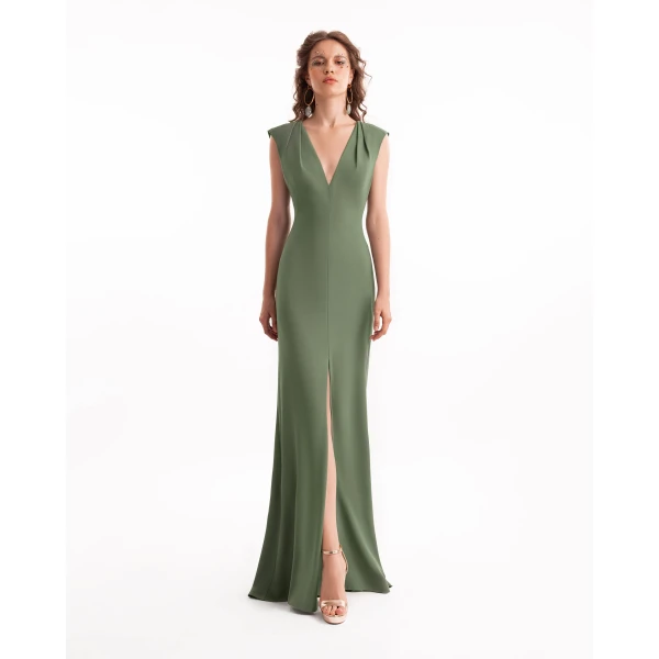 Gemy Maalouf Slim V-Neck Dress with Pleated Shoulders, view 2