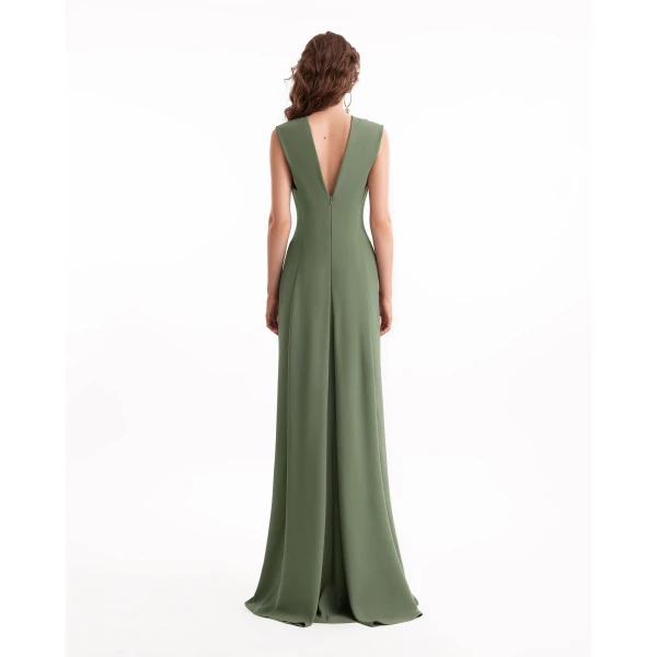 Gemy Maalouf Slim V-Neck Dress with Pleated Shoulders, view 3