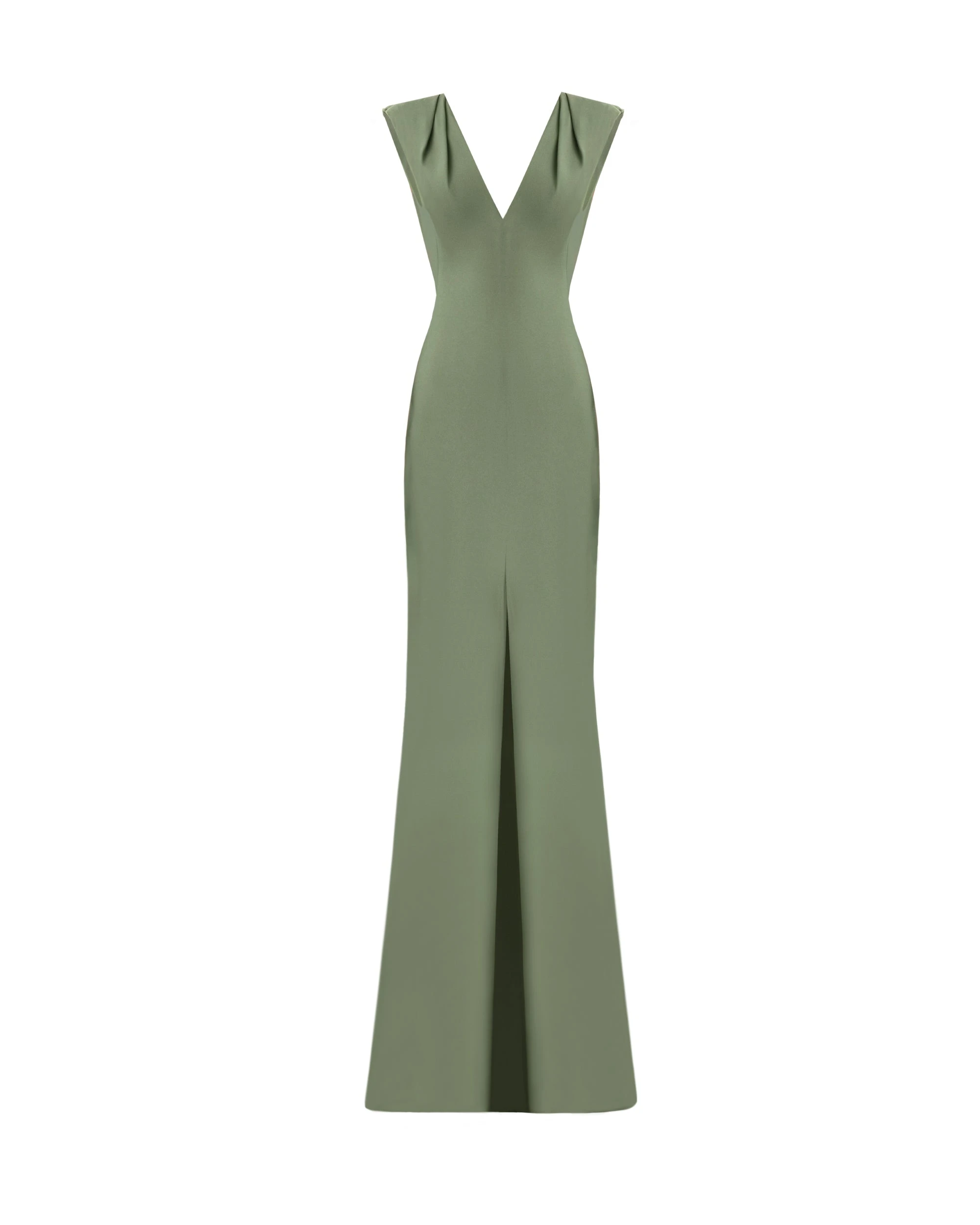 Gemy Maalouf Slim V-Neck Dress with Pleated Shoulders Gemy Maalouf Slim V-Neck Dress with Pleated Shoulders