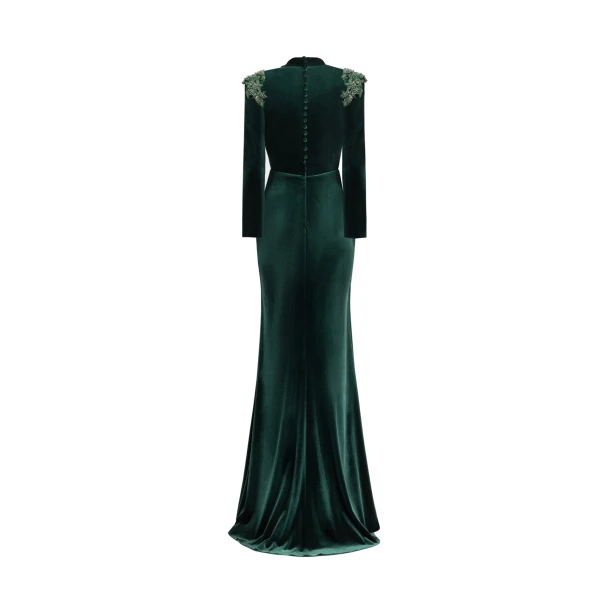 Gemy Maalouf Slim Velvet Dress with Beaded Shoulders, view 5