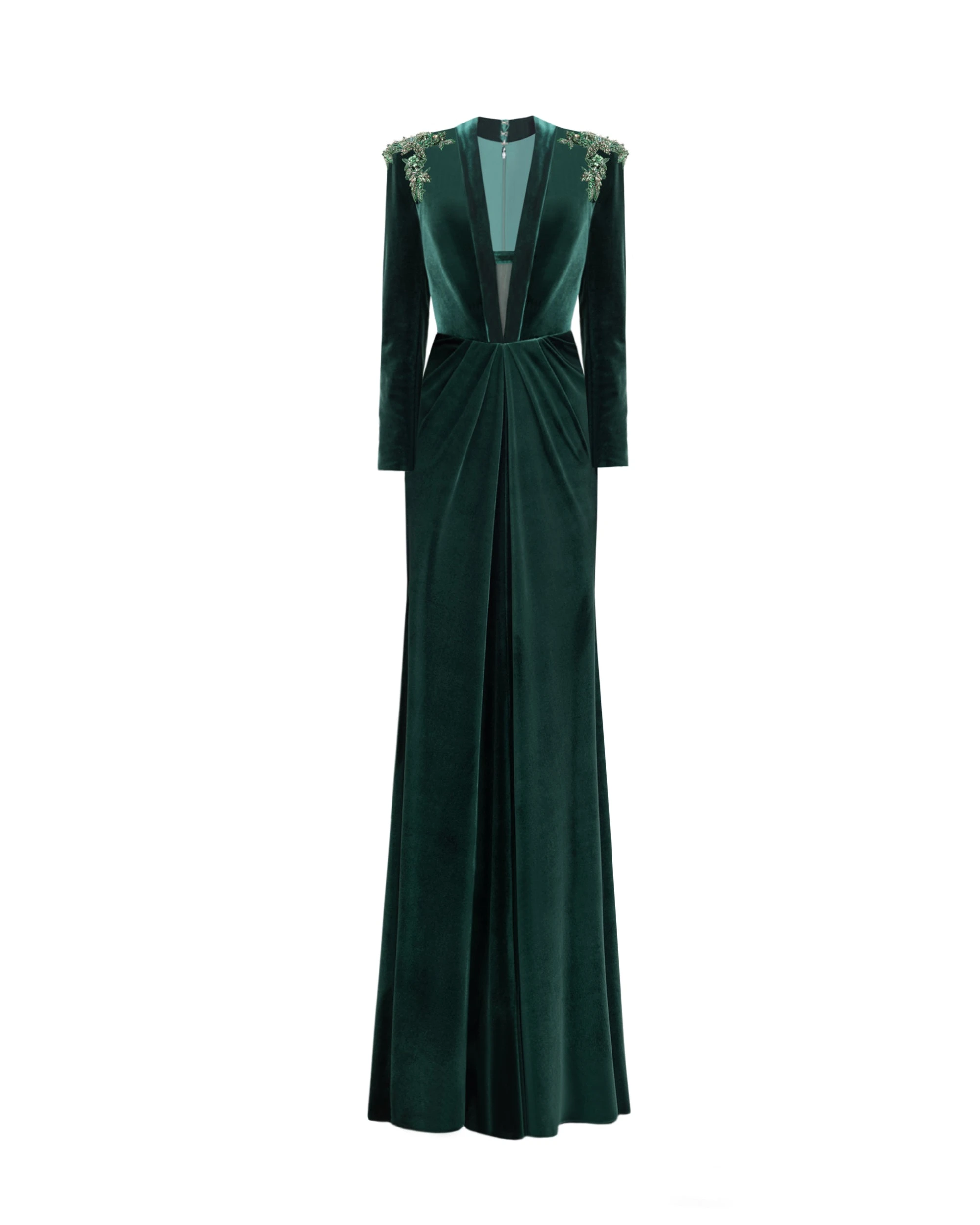 Gemy Maalouf Slim Velvet Dress with Beaded Shoulders Gemy Maalouf Slim Velvet Dress with Beaded Shoulders