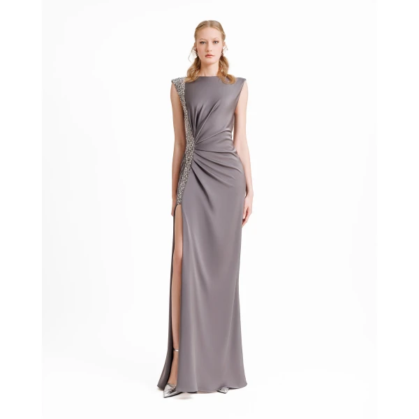 Gemy Maalouf Slim-cut Dress with Drapings on the Waist, view 2