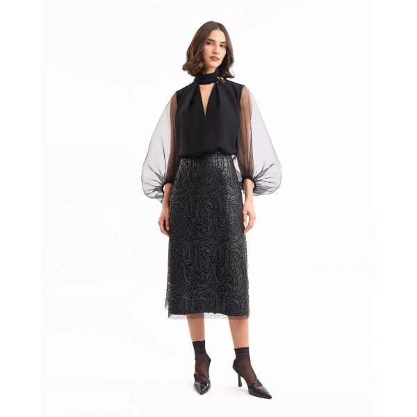 Gemy Maalouf Split V-Neck Lace Set, view 2
