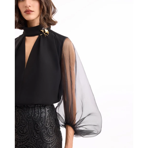 Gemy Maalouf Split V-Neck Lace Set, view 5