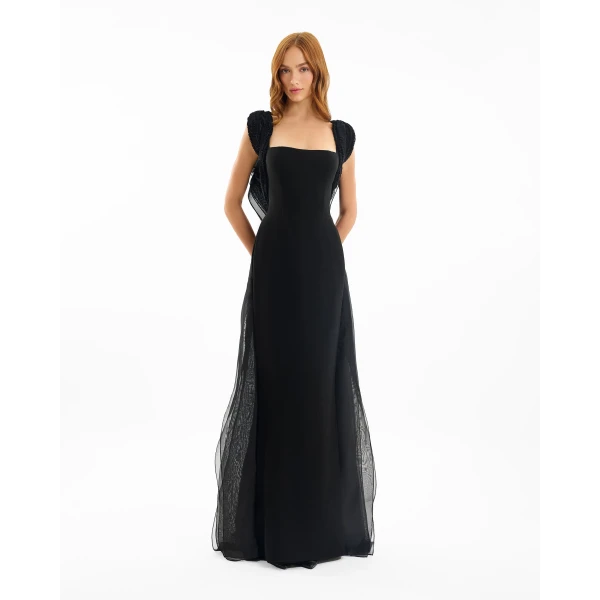 Gemy Maalouf Square-Neck Dress with Embroidered Shoulders, view 2