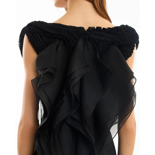 Gemy Maalouf Square-Neck Dress with Embroidered Shoulders, view 4