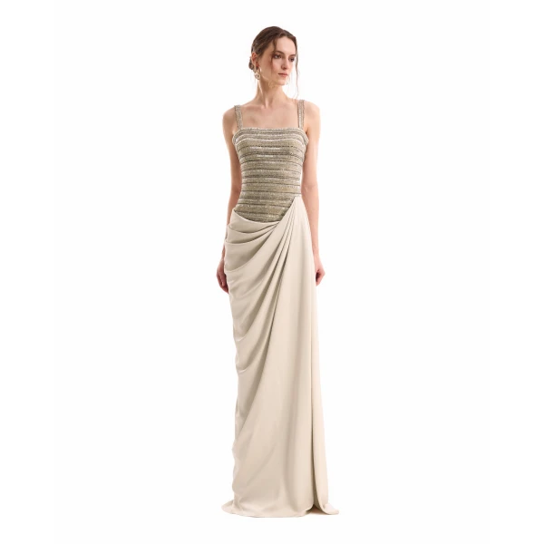 Gemy Maalouf Squared-Neck Beaded Dress, view 2