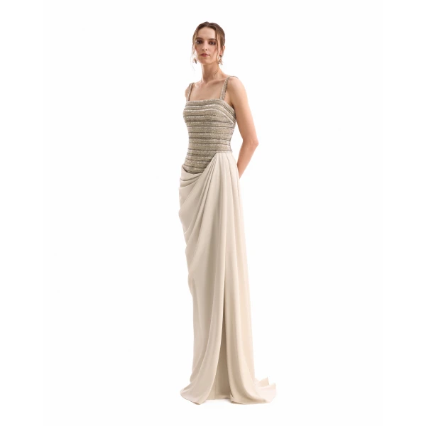 Gemy Maalouf Squared-Neck Beaded Dress, view 3